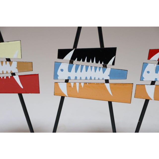 Metal Set of Four Italian Modern Enamel and Steel "Fish" Mounted Coat Hooks by Siva For Sale - Image 7 of 12