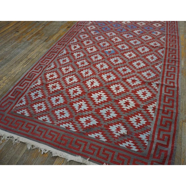 1930s Small Antique Rustic Tribal Geometric Indian Cotton Dhurrie Flatwoven Rug For Sale - Image 4 of 13