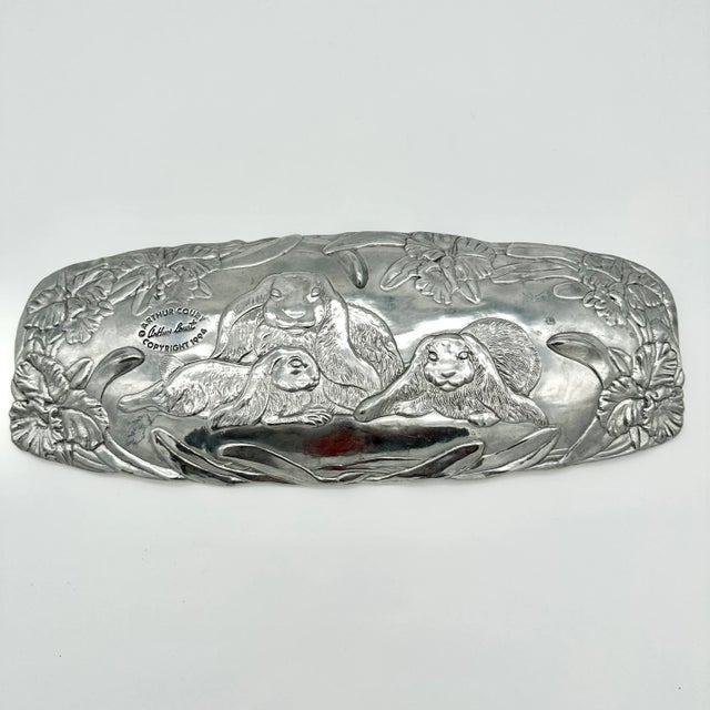 1990s Vintage Arthur Court 1994 Rabbits Cast Aluminum Oblong Platter For Sale - Image 5 of 6