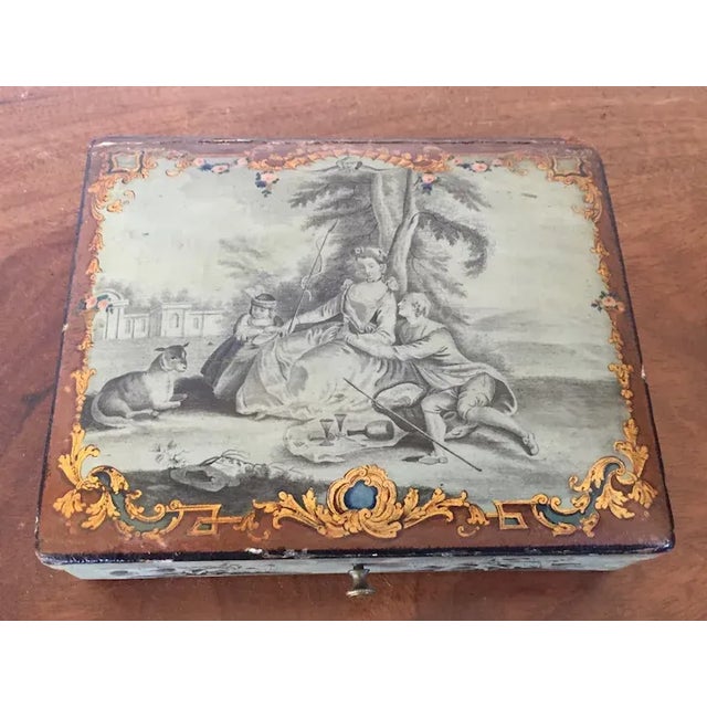 Antique 18th Century Belgian Grand Tour Lacquer Paint Decorated Wood Jewelry Trinket Box For Sale - Image 10 of 13