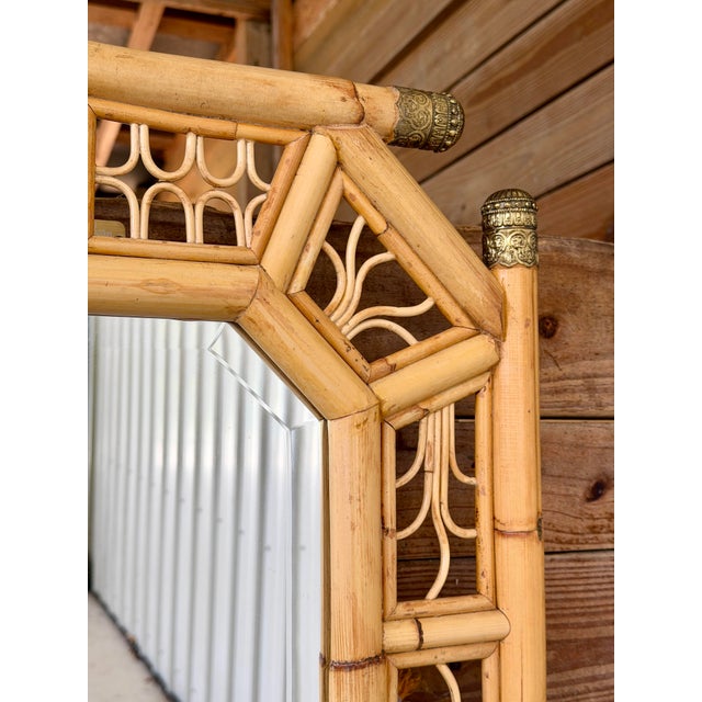 Monumental Maitland-Smith Chinoiserie Style Rattan Wall Mirror With Geometric Fretwork For Sale In Naples, FL - Image 6 of 11