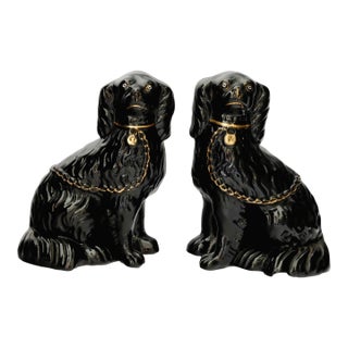 19th Century Staffordshire Jackfield Black Spaniels / Dogs For Sale