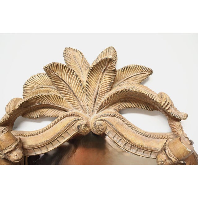 Chinoiserie 1980s Carved Wood Monkey & Palm Frond Wall Mirror For Sale - Image 3 of 8