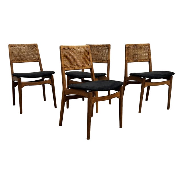 Set of 4 E. Knudsen Model 47 Danish Teak and Cane Dining Chairs for Jensen & Lykkegaard For Sale