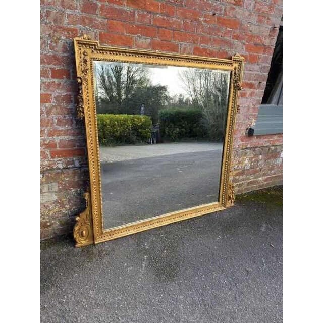 Glass Large Antique English Shaped Top Gilt Overmantle Mirror, 19th Century For Sale - Image 7 of 7