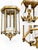 An elegant vintage ceiling lantern with a hexagonal brass frame and clear beveled glass. Three candle-style lights are set...