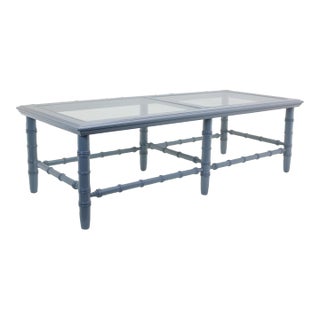 Late 20th Century Vintage Faux Bamboo Gray Coffee Table With Glass Top For Sale