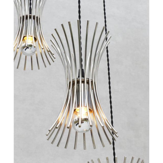 Metal Space Age Chrome 3-Light Cascade Chandelier, 1970s For Sale - Image 7 of 10