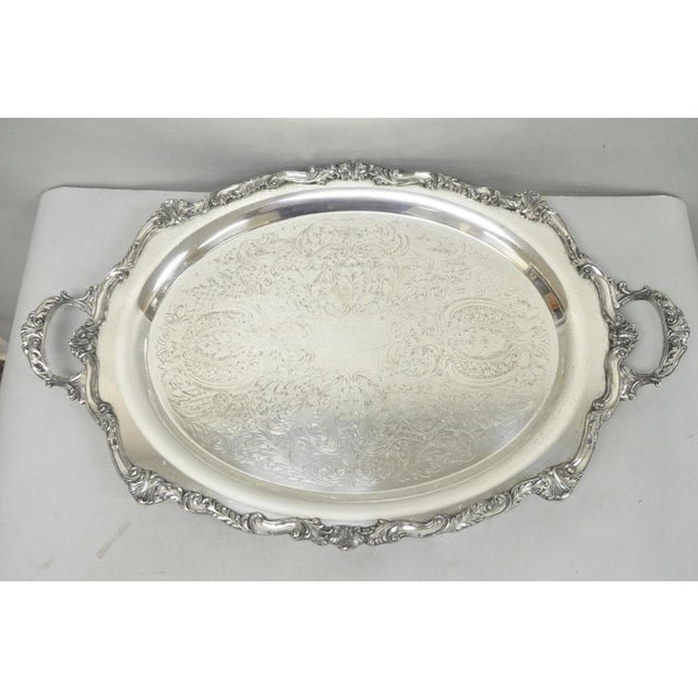 Vintage English Sheridan Silver Plated Large Oval Serving Platter Bar Tray For Sale - Image 14 of 14
