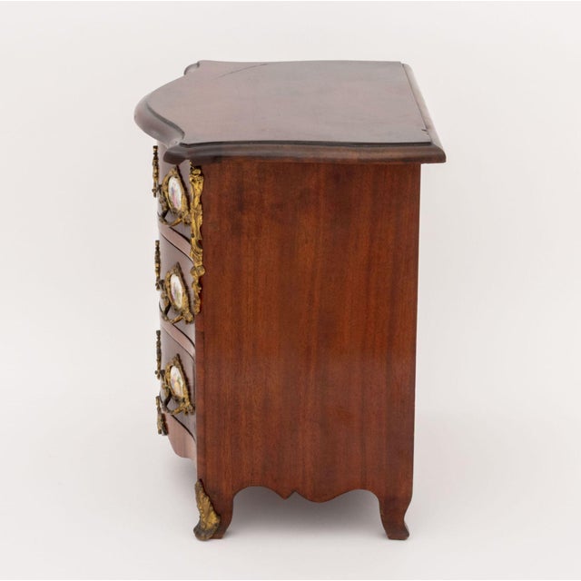 Brown Louis XVI Style Porcelain and Gilt Metal Mounted Mahogany Diminutive Commode For Sale - Image 8 of 9