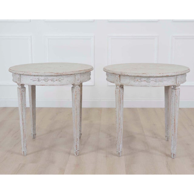 Wood Pair of Swedish 20th Century Carved Round Tables For Sale - Image 7 of 10