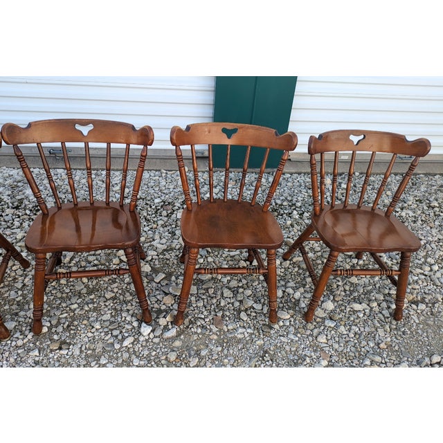 Swiss-American Tell City Pub Chairs in Solid Hard Rock Maple Dining Chairs. Set of Six With Red /Maroon Cushions. For Sale - Image 9 of 9