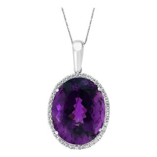 68 Carat Amethyst & 2.2 ct Diamond Pendant Necklace 14 Karat White Gold + Chain For Sale