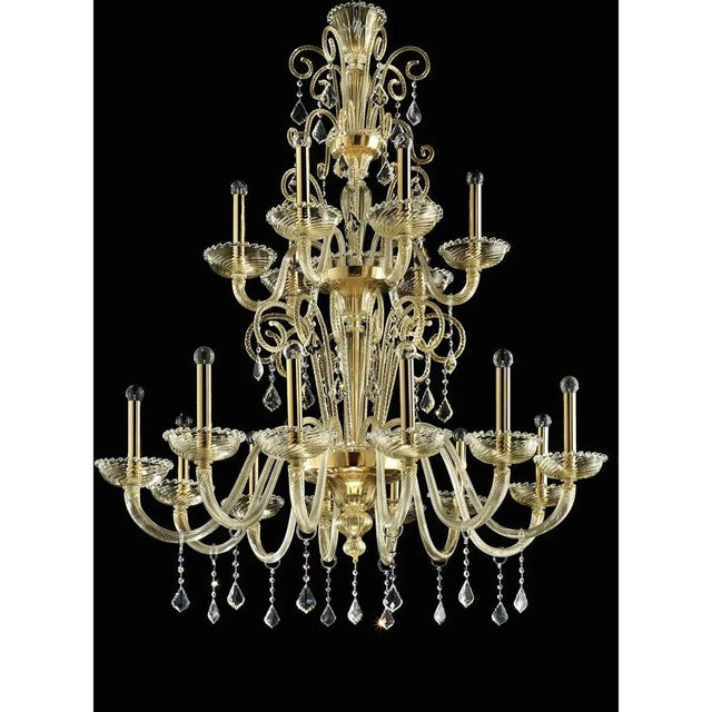 Ornate Imperial Venetian Chandelier with Gold Curled Murano Glass by Simoeng For Sale - Image 4 of 9