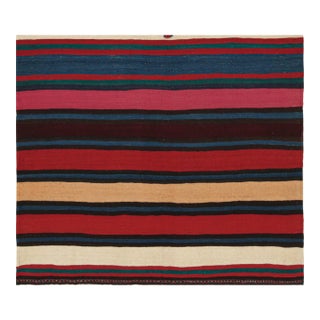 1950s Vintage Shahsavan Persian Kilim in Polychromatic Stripes by Rug & Kilim - 5'1''x5'1.5'' For Sale