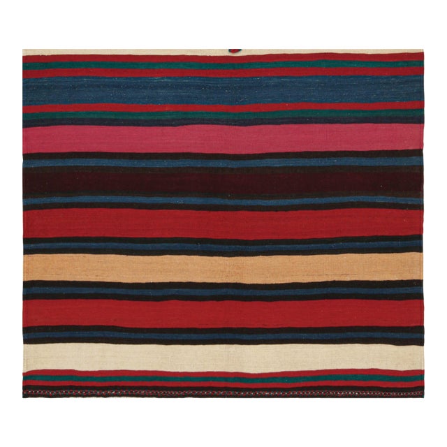 1950s Vintage Shahsavan Persian Kilim in Polychromatic Stripes by Rug & Kilim - 5'1''x5'1.5'' For Sale