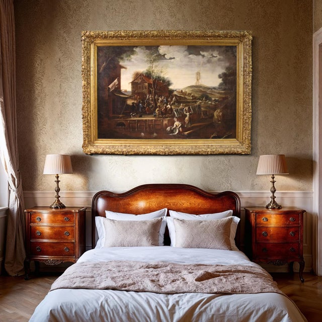 Flemish Landscape, Village Festival, 1640, Oil on Canvas, Framed For Sale - Image 16 of 17