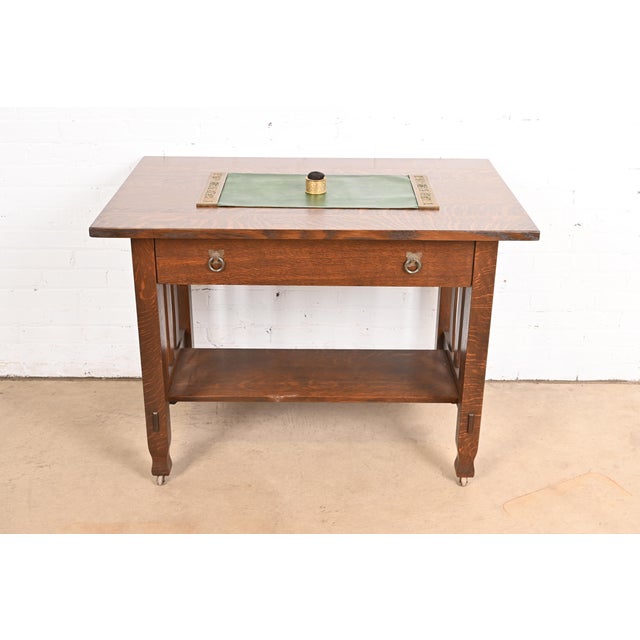 Tiffany Studios New York Pine Needle Pattern Bronze Doré and Slag Glass Pen Wipe For Sale In South Bend - Image 6 of 8