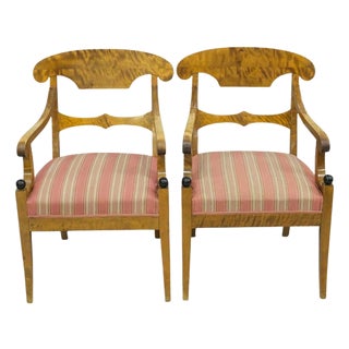 Set of Biedermeier Swedish Carver Chairs in Quilted Golden Birch, 1920s For Sale