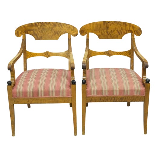 Set of Biedermeier Swedish Carver Chairs in Quilted Golden Birch, 1920s For Sale