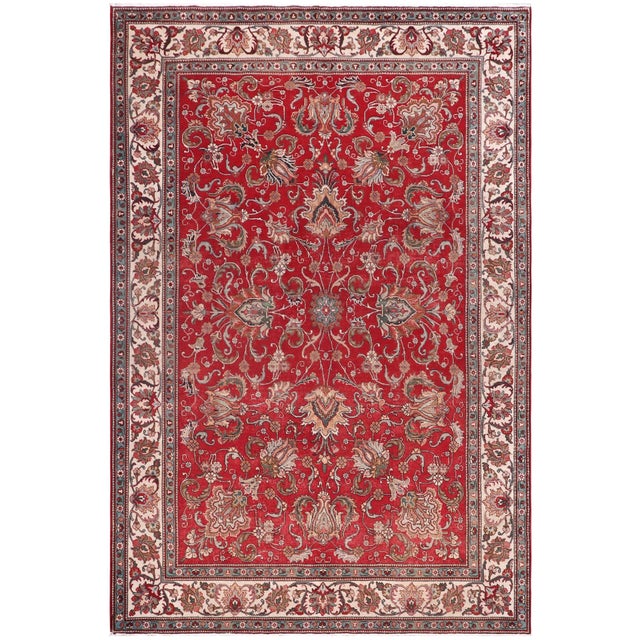 Retro Persian Tabriz Red/Beige Wool Rug - 8'1'' X 11'3'' For Sale - Image 10 of 10