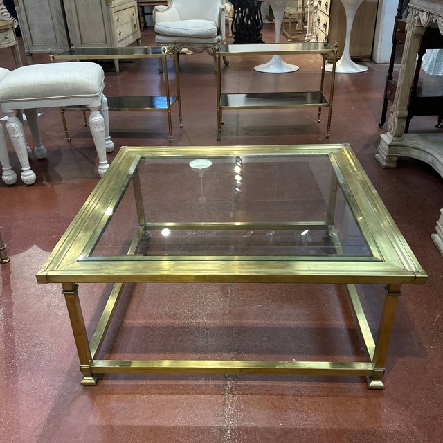 Unmarked Master Craft Brass Glass Top Coffee Table For Sale - Image 9 of 9
