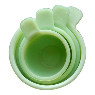 Jeannette Jadeite Uranium Glass Measuring Cup Nesting Set – Uv Reactive Kitchen Glass, 1930s For Sale