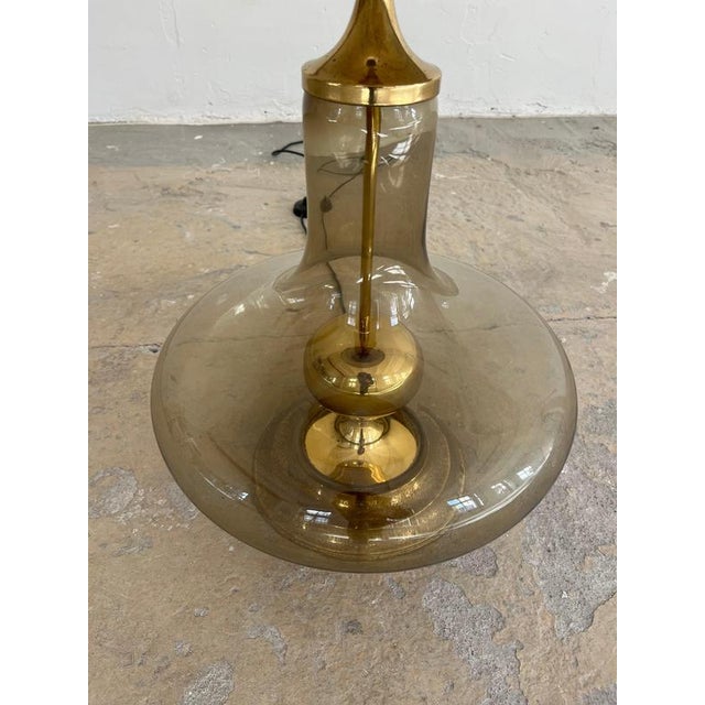 Metal Floor Lamp with Smoked Glass Base and Floral Shade For Sale - Image 7 of 11