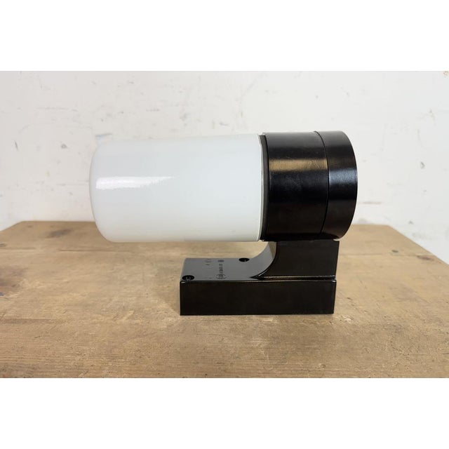 Mid-Century Modern Industrial Brown Bakelite Wall Light in Milk Glass from Elektrosvit, 1960s For Sale - Image 3 of 18