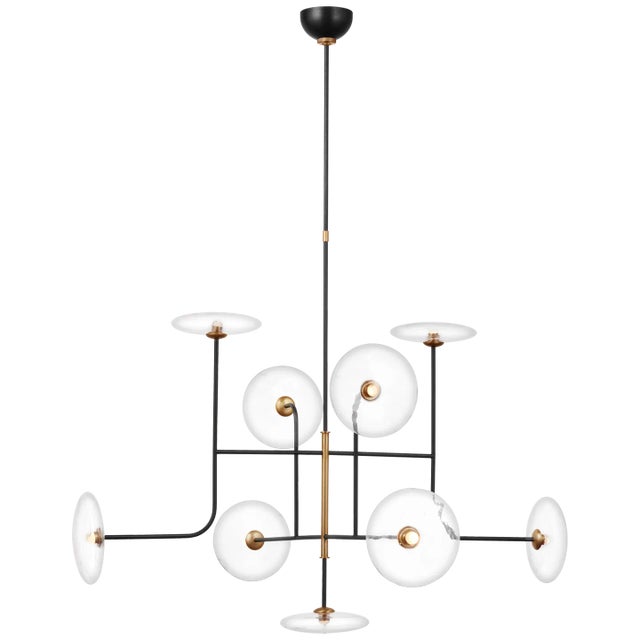 Ian K. Fowler for Visual Comfort Signature Calvino X-Large Arched Chandelier in Aged Iron & Hand-Rubbed Antique Brass with Clear Glass For Sale