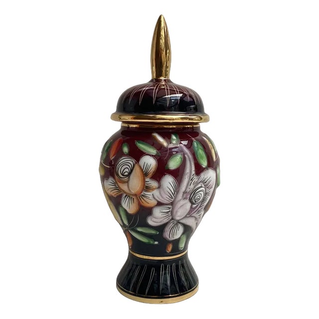 Vintage Ceramic Vase with Lid and Floral Decor from Hubert Bequet, Belgium, 1950s For Sale