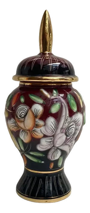 Vintage Ceramic Vase with Lid and Floral Decor from Hubert Bequet, Belgium, 1950s