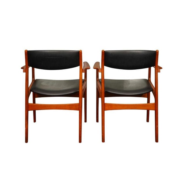 Dining Chairs in Teak and Black Vinyl Upholstery, Set of 5 For Sale - Image 5 of 8