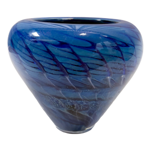 Tim Lazer Art Glass Vase Blue Post-Modern 1990