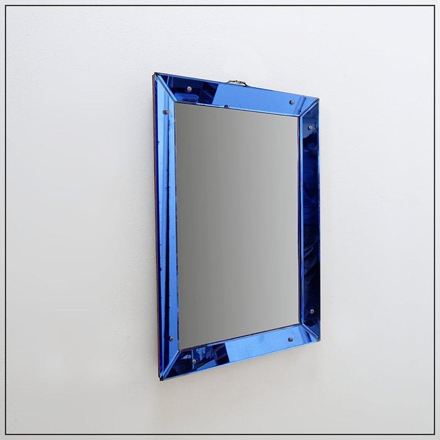 1950s Mirror with Colored Glass Frame attributed to Fontana Arte, Italy, 1950 For Sale - Image 5 of 15