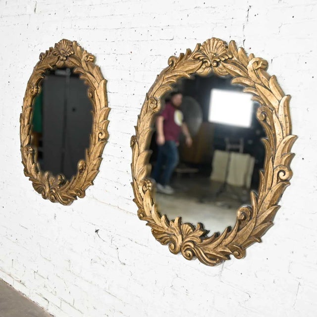 Late 20th Century Art Deco to Art Nouveau or Hollywood Regency Gilded Resin Mirrors Anthemion Foliate Design Style of Serge Roche, a Pair For Sale - Image 5 of 14