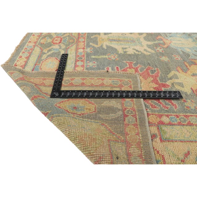 Colorful Gray Vintage Modern Oushak Rug - 09'00 X 12'04 For Sale In Dallas - Image 6 of 9