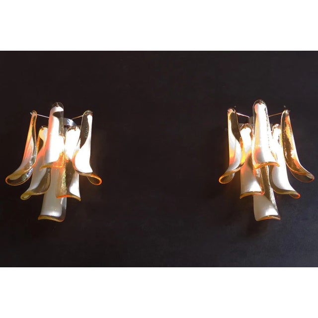 Murano Italian Murano Sconces of Mazzega Caramel Lattimo Petals Glass - a Pair For Sale - Image 4 of 8
