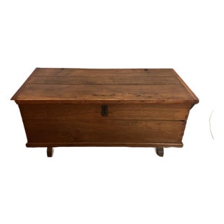 Antique German Wood Trunk With Working Lock & Key For Sale