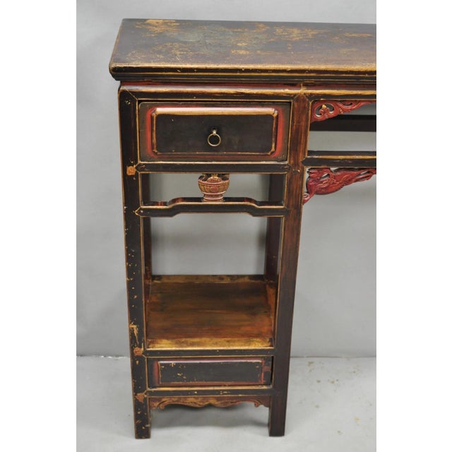 Antique Chinese Carved Hardwood Altar Console Table Sideboard Buffet W/ Drawers For Sale - Image 4 of 18