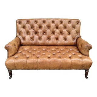 Ralph Lauren Tufted Leather Settee For Sale