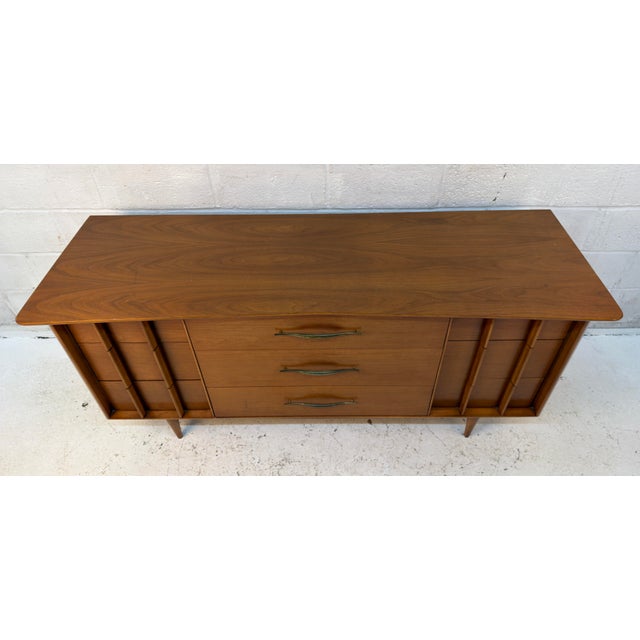 Kent Coffey Kent Coffey Walnut Lowboy Dresser With Nine Drawers, 1960s For Sale - Image 4 of 18