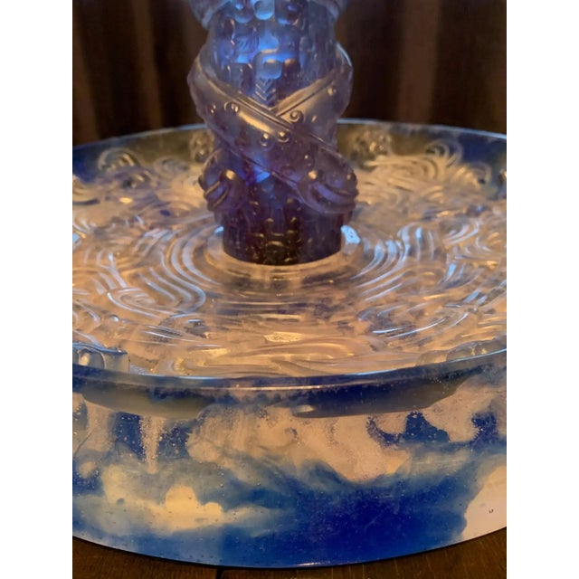 Liuli Fine Art Chinese Glass Sculpture “Holding Up Heaven” Blue and Purple For Sale - Image 9 of 13
