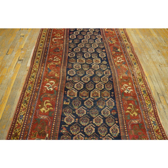 1930s Blue Navy Paisley Tribal Antique W. Persian Kurdish Rug 3'10" X 12'2" Handknotted Wool Carpet For Sale In New York - Image 6 of 16