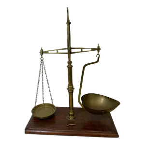 Antique Brass Savage Balance Scale With Wood Base Made in England - Circa 1880