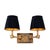 Vintage Brass Metal Double Wall Lamps with Black Fabric Shades, Set of 2 For Sale - Image 3 of 7