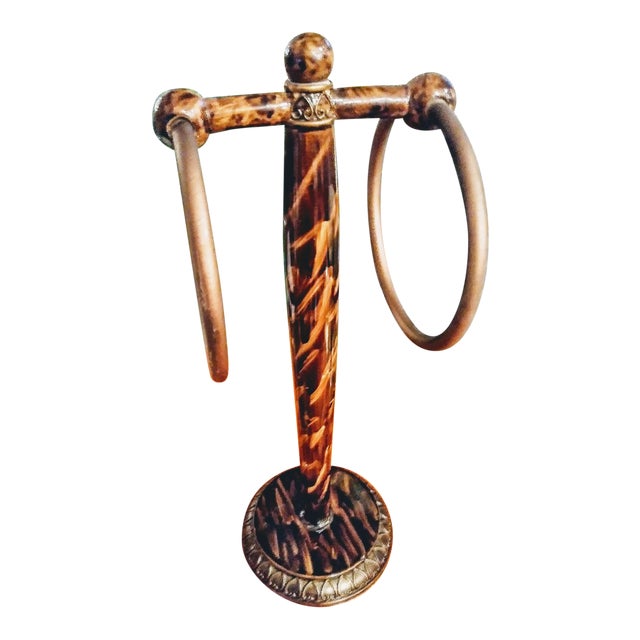 Tortoiseshell Vintage Hand Towel Wash Cloth Holder Stand | Chairish