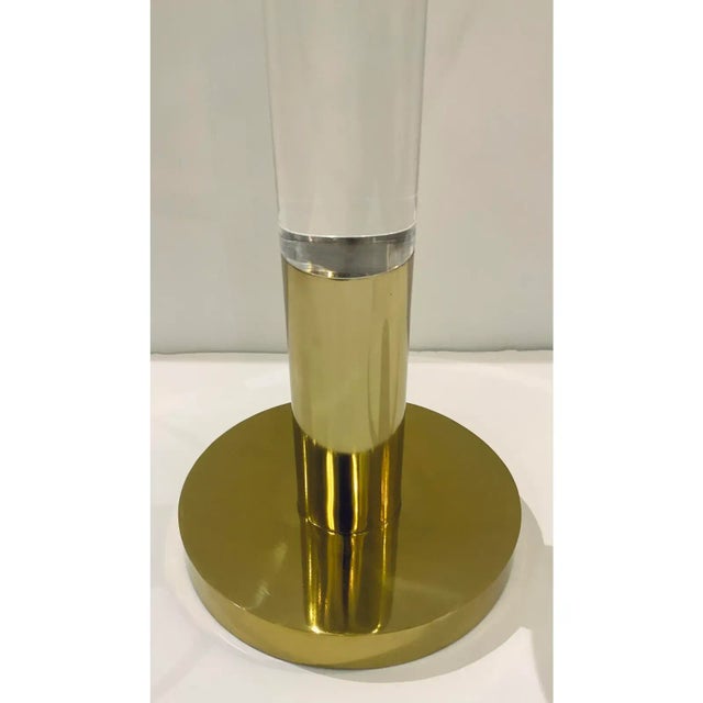 Stylish Modern Acrylic and Brass Finished Accent Table, showroom floor sample