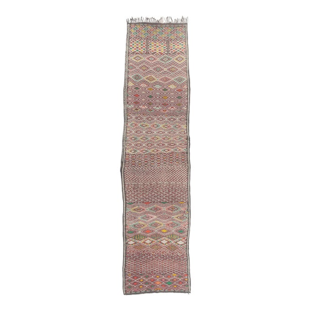Vintage Zemmour Moroccan Kilim Rug, 04'00 X 16'01 For Sale