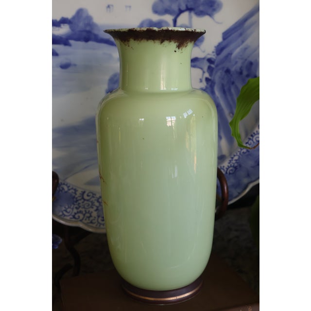 Late 19th-Century Victorian Bristol-Style Green Opaline Scenic Glass Vase For Sale - Image 9 of 18